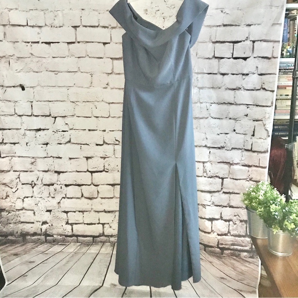 DESSY COLLECTION Silver Stone Blue Off Shoulder Prom Formal Gown Size 16 NWT - Picture 11 of 15